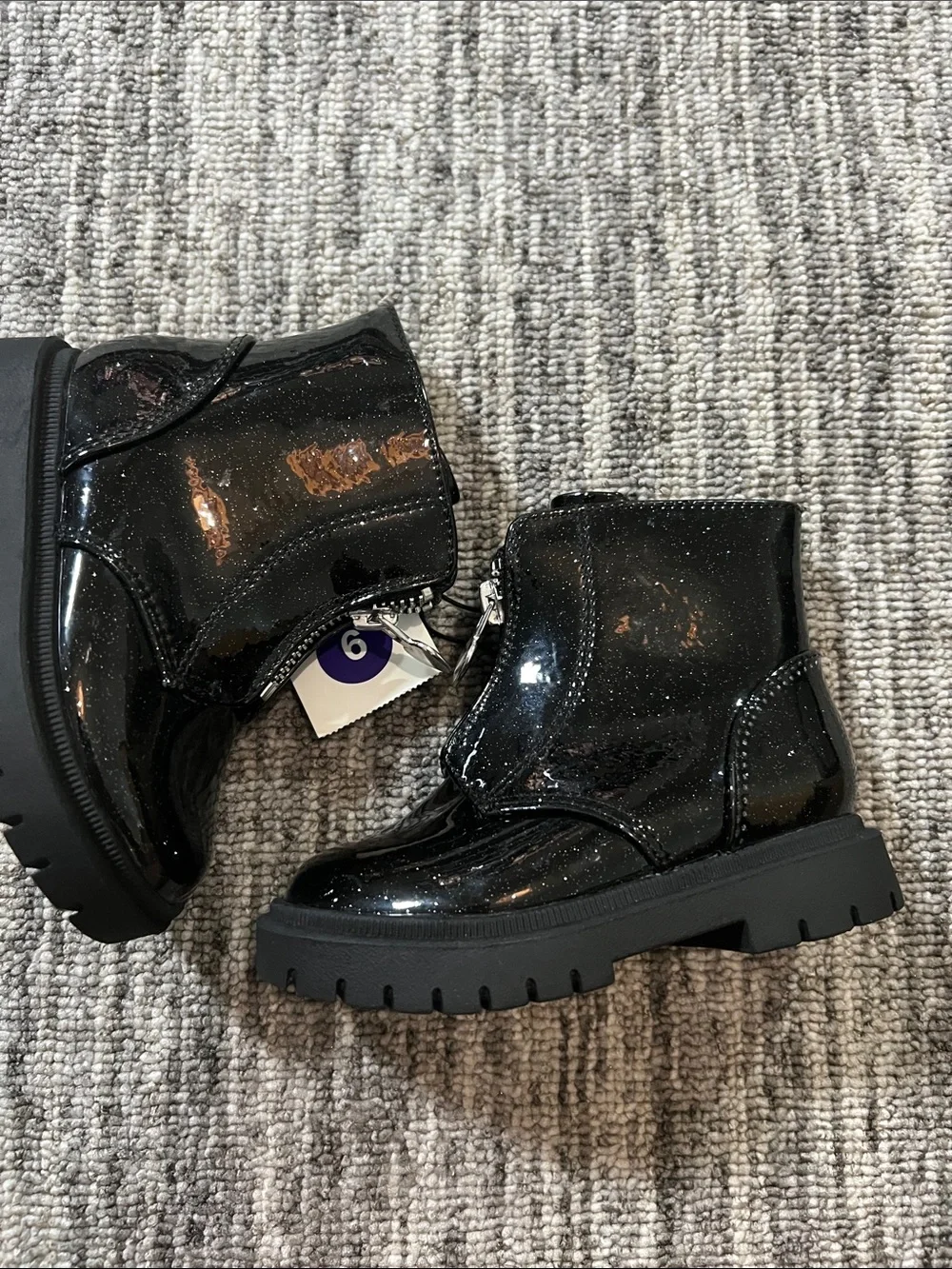 Cat & Jack Girls Black Patent Zip-Up Ankle Boots